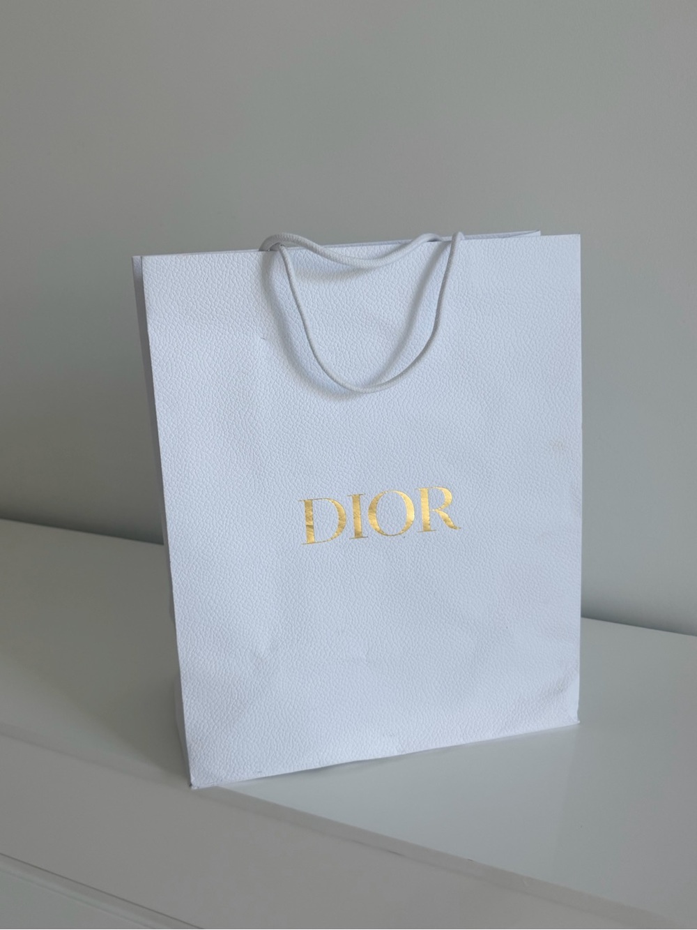 Dior White Shopper Bag with Gold Lettering